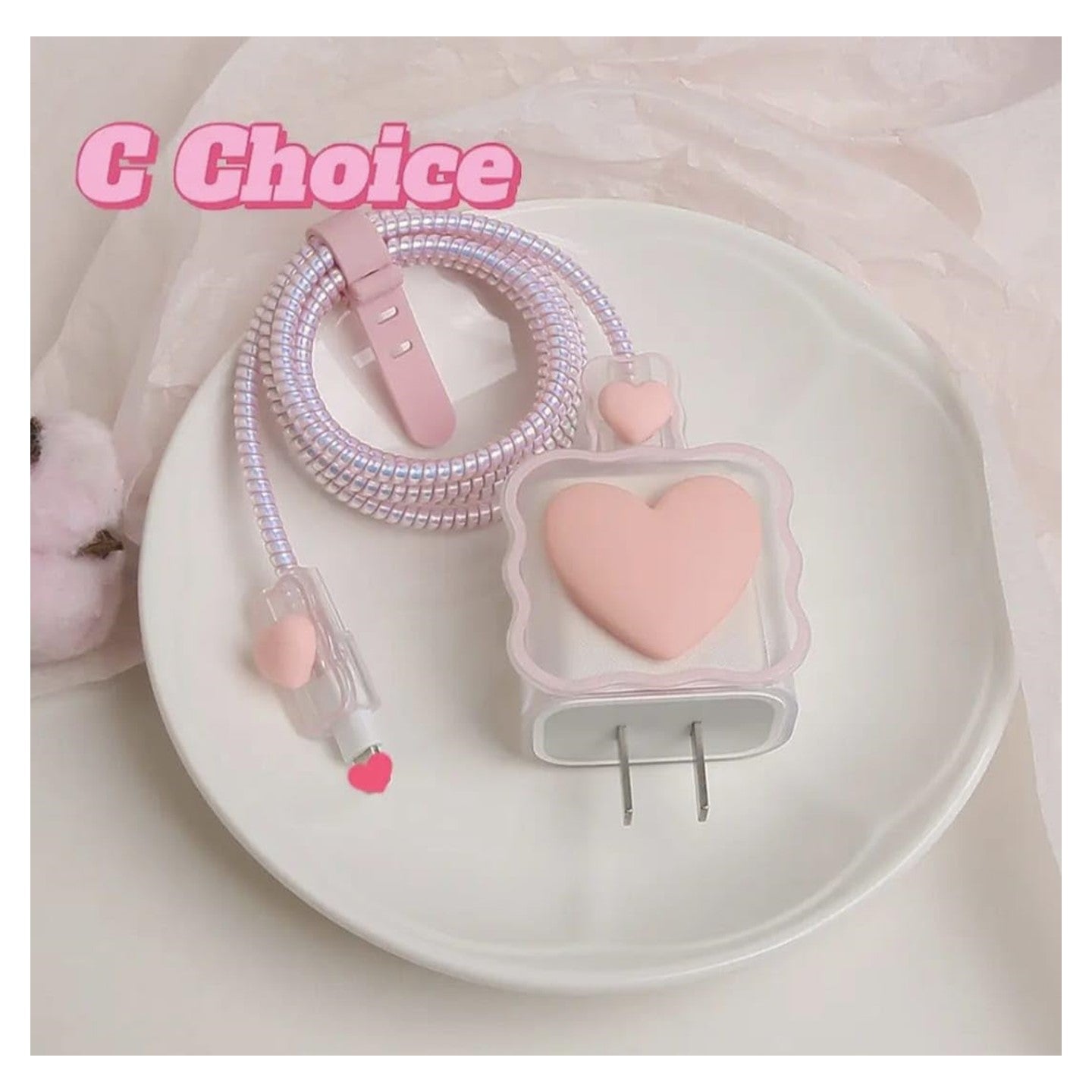 3D Heart/Bow Design Case Covers for Apple iPhone 18-20w Adaptor/Charger